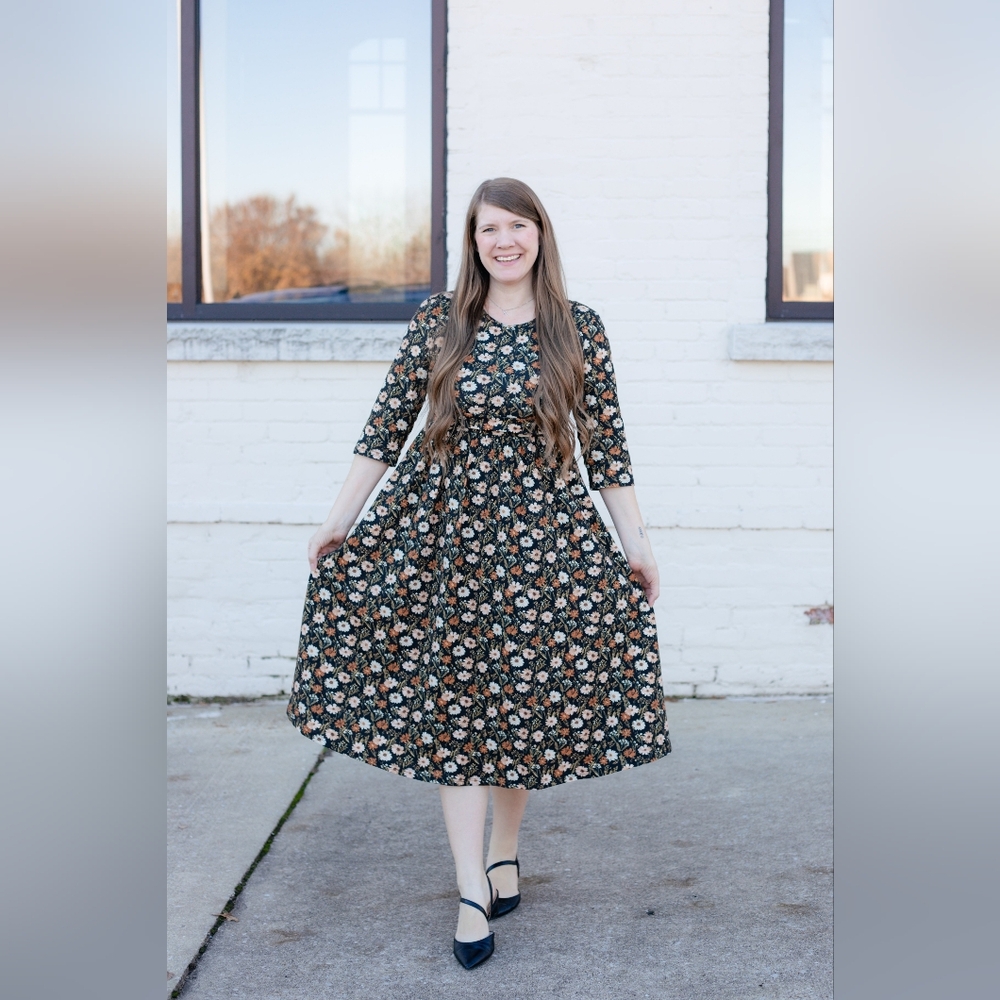 The Dress Lady Cotton Nursing Breastfeeding Floral Black Dress